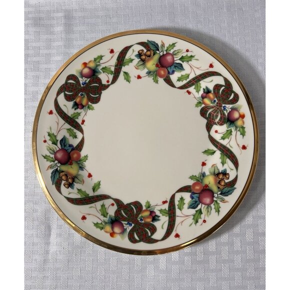 Lenox  Holiday Tartan Salad Plate Dimension Collection Gold Rim 8 1/8” Mint Cnd - Picture 1 of 3